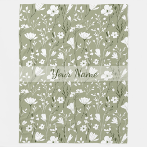 Buy personalized boho sage green floral fleece blanket