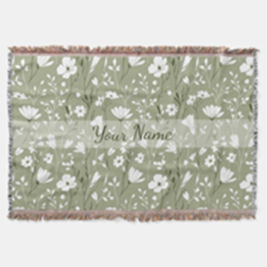 Buy a personalized sage green floral throw blanket