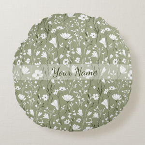 Buy personalized sage green floral round pillow